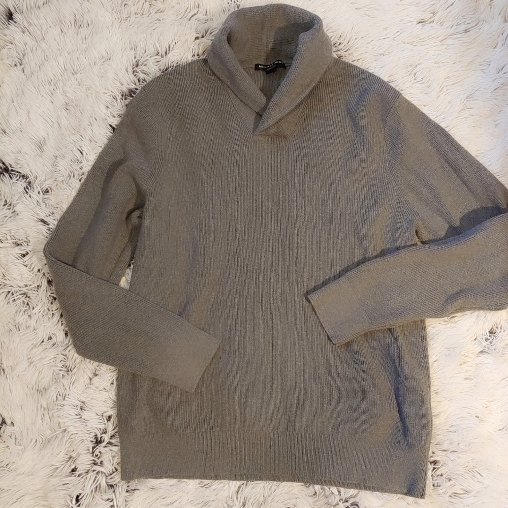 Men's Micheal Kors Gray Knit Shawl Neck Sweater. - Picture 2 of 8